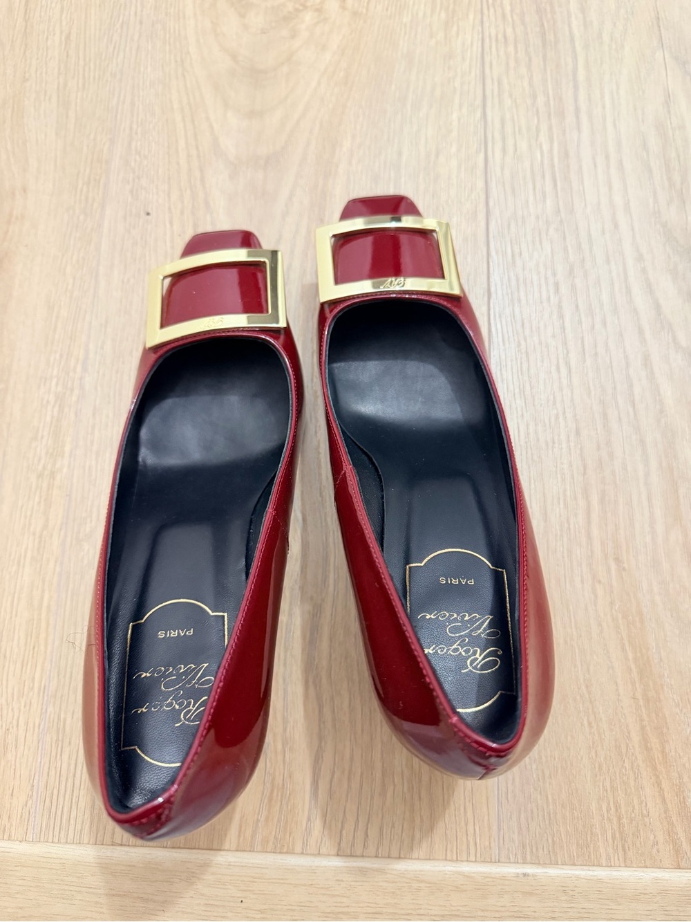 Roger Vivier Cherry Red Patent Leather Buckle Flats